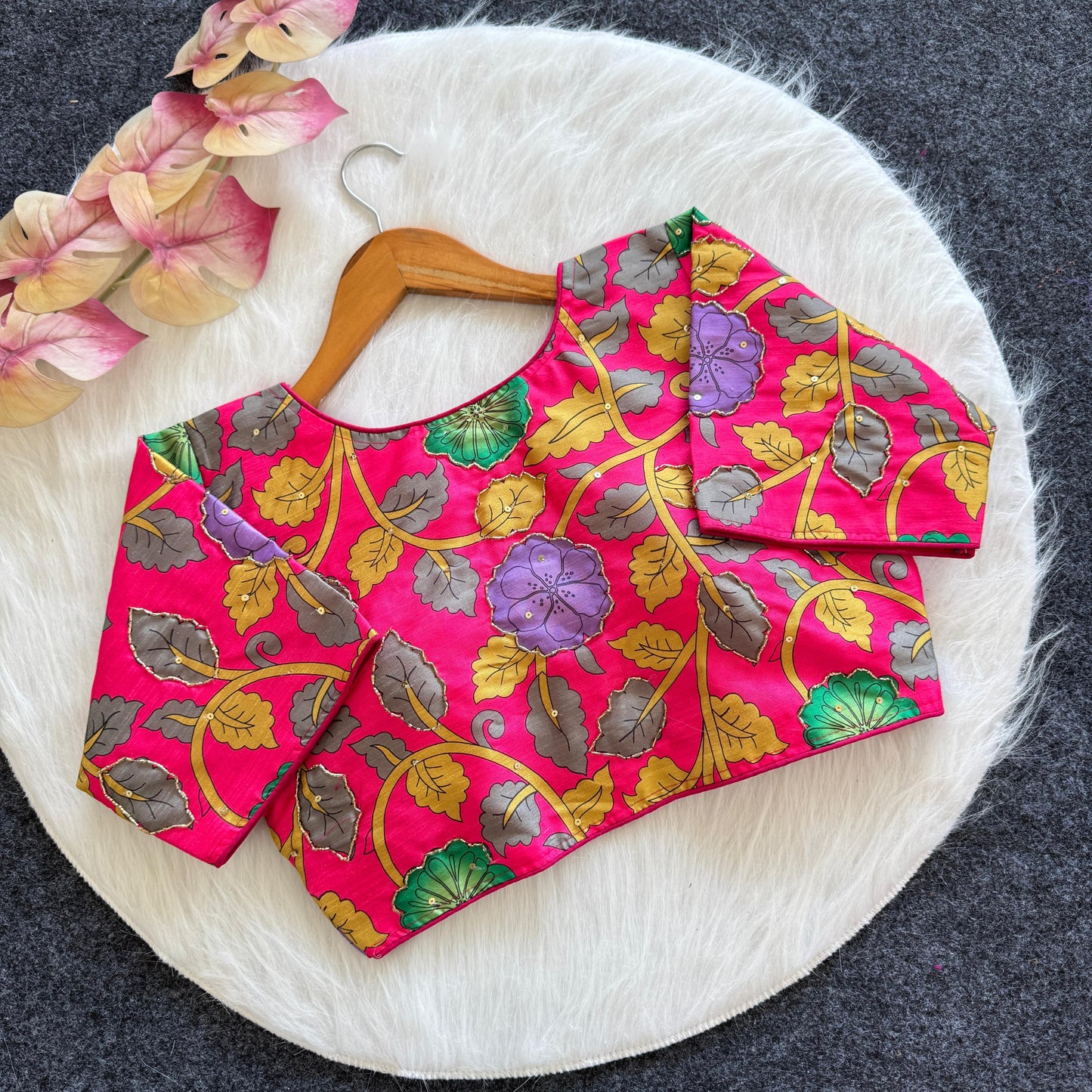 Pure Silk Fabric With Decent Print All Over - Premium Readymade Blouse