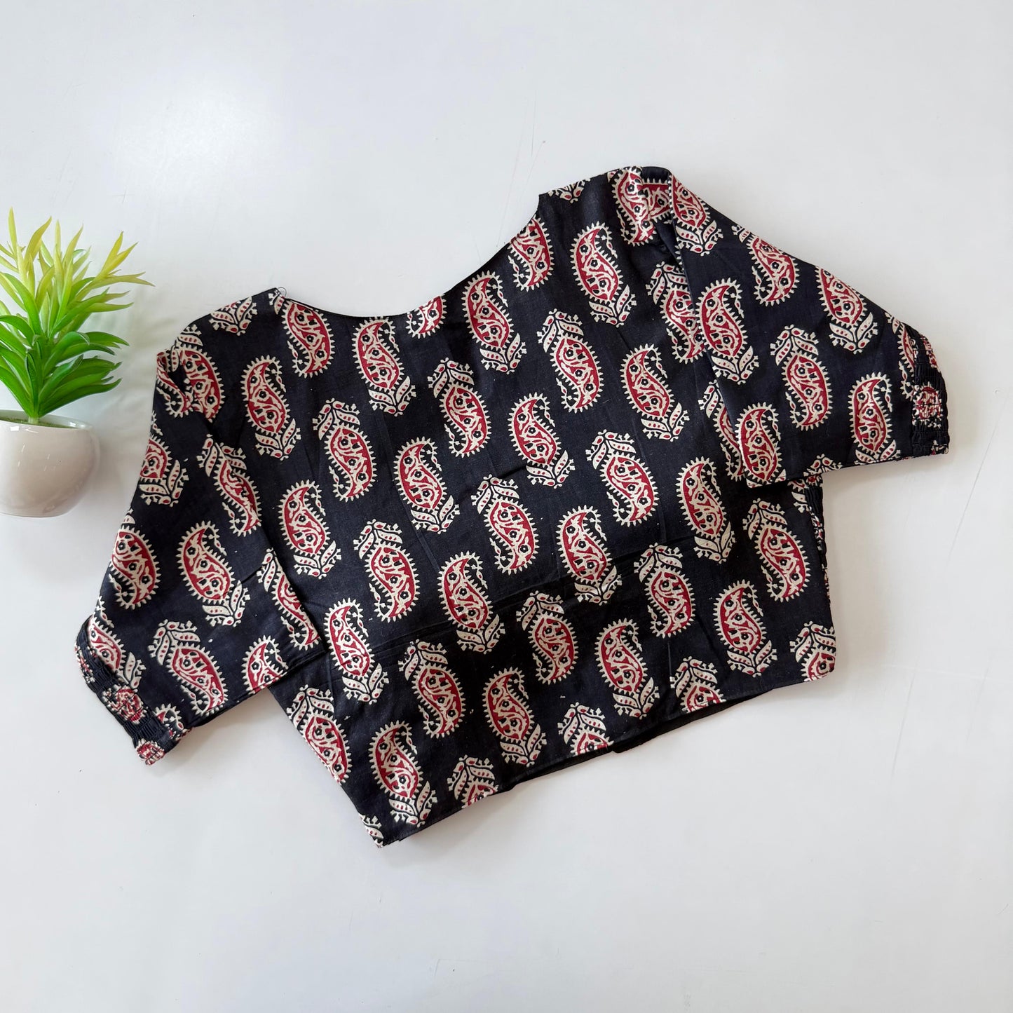 Beautiful hand block print with side elastic ready made blouse