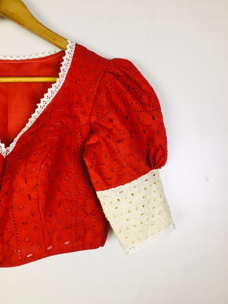 Hakoba puff sleeve with lace work Designer Blouse