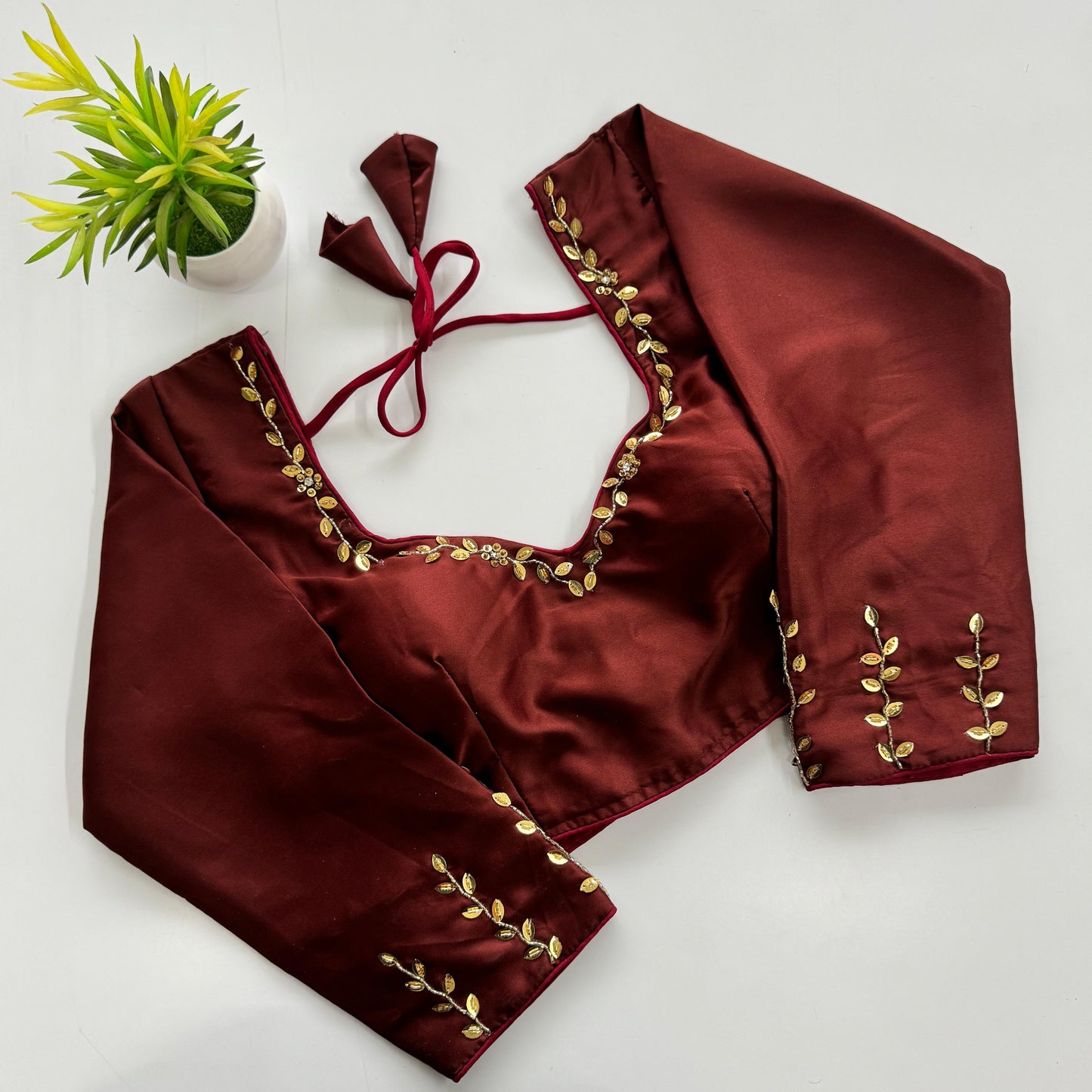 A Beauty Of Golden Handwork With Sequins All Over - Premium Readymade Blouse