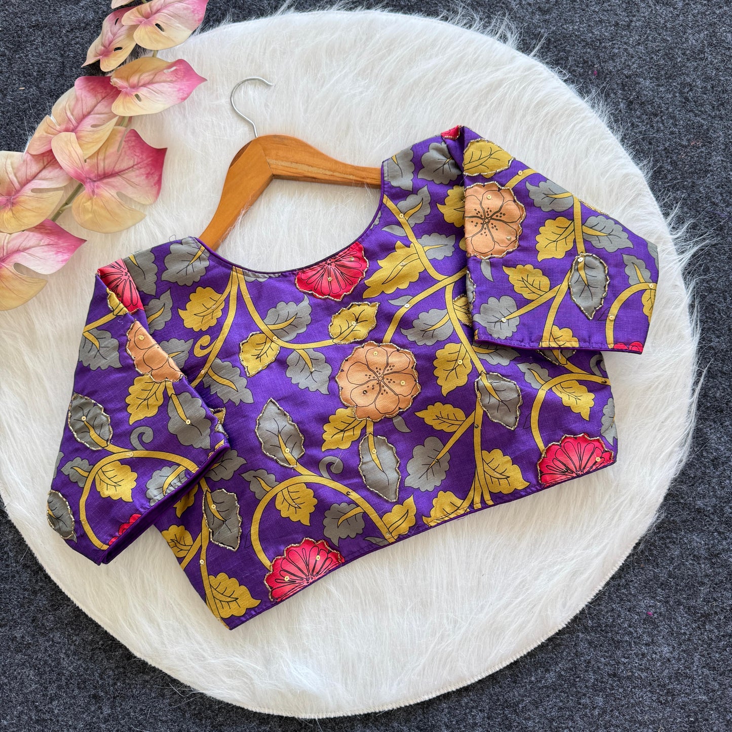 Pure Silk Fabric With Decent Print All Over - Premium Readymade Blouse
