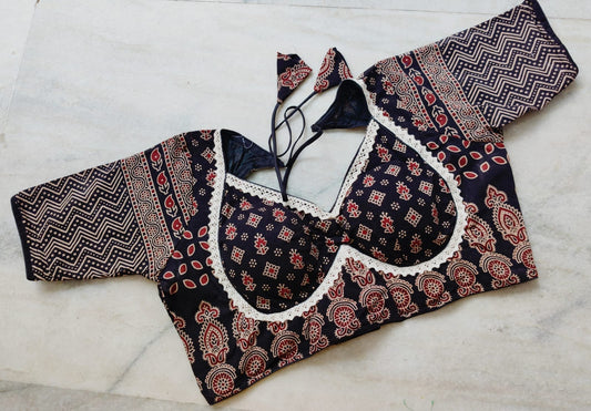 Ajrak Mumtaz With Lace Work - Premium Readymade Blouse