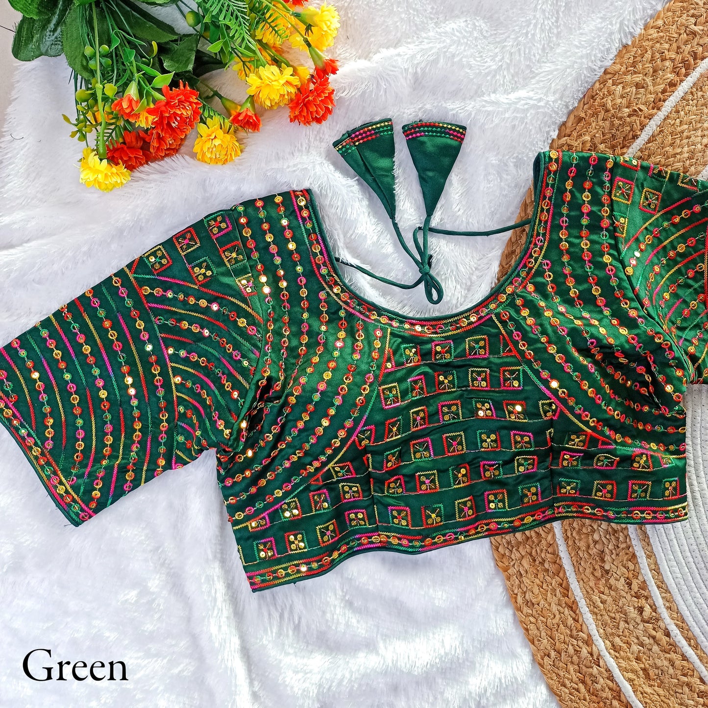MULTY COLOUR THREADS WITH SEQUINS EMBROIDERY WORK FANCY - PREMIUM READY MADE BLOUSE