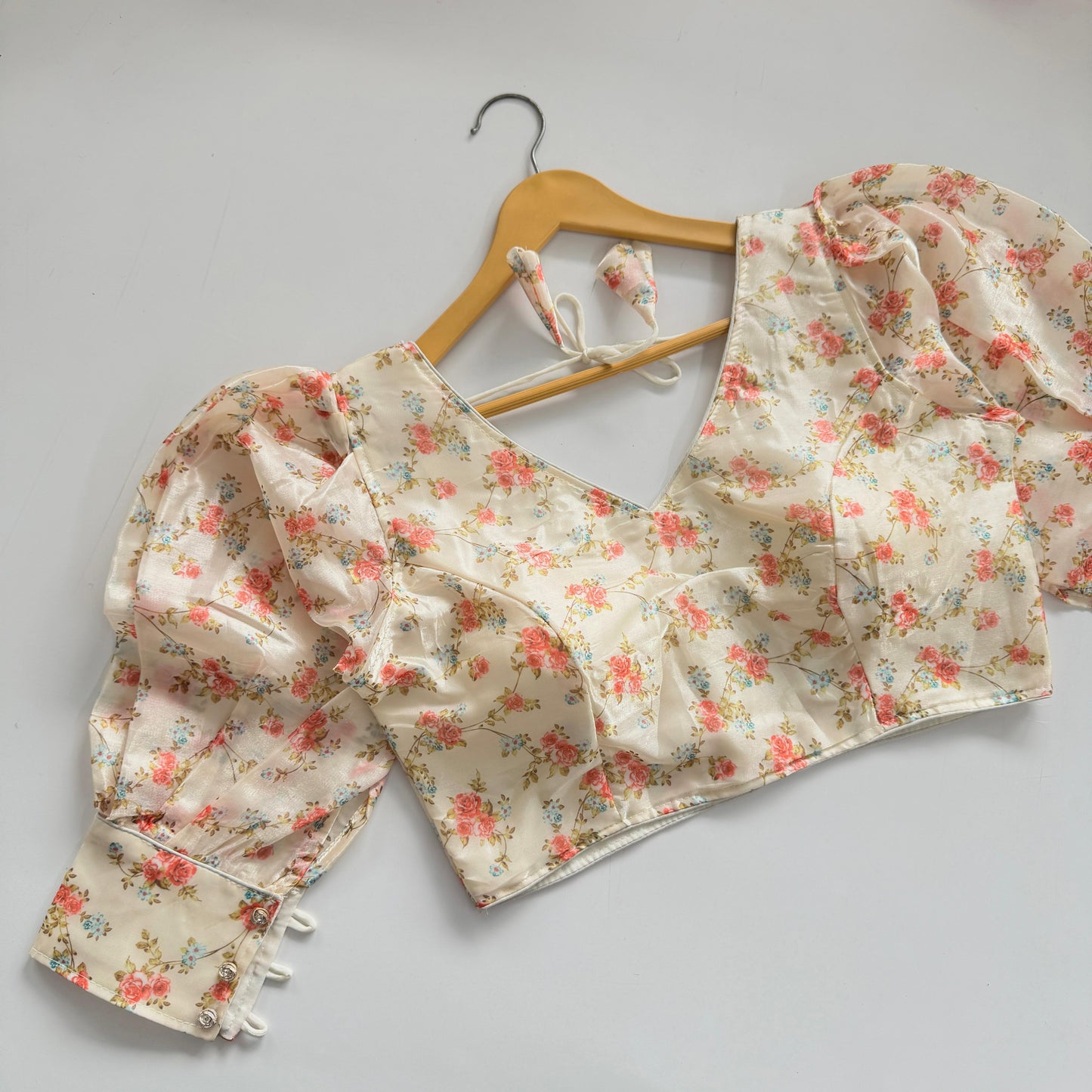 Beautiful Kalamkari print with beautiful buttons ready made blouse