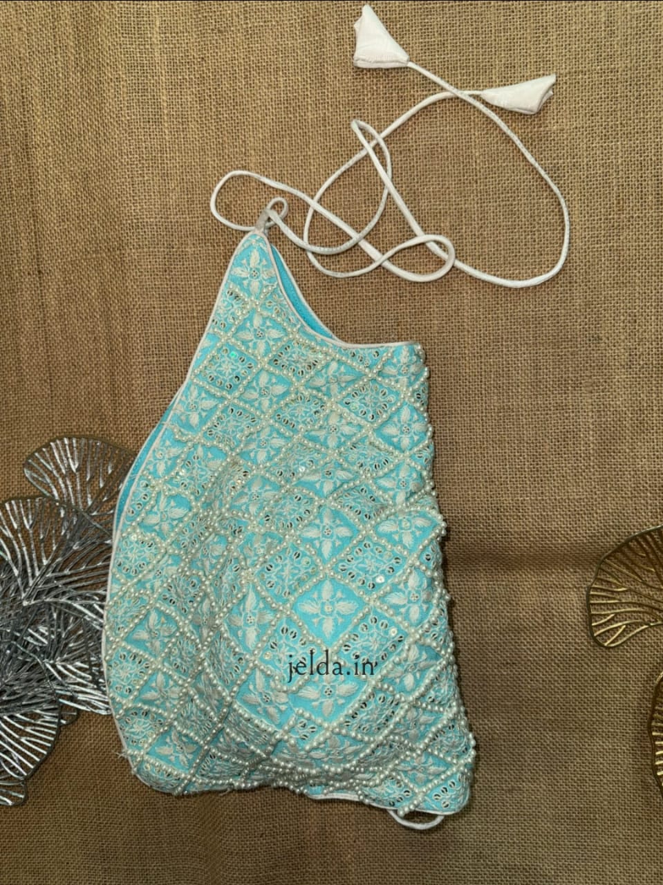 Elegant Spaghetti Strap Chikankari Bralette Closed High Neck Blouse – Soft Pastels