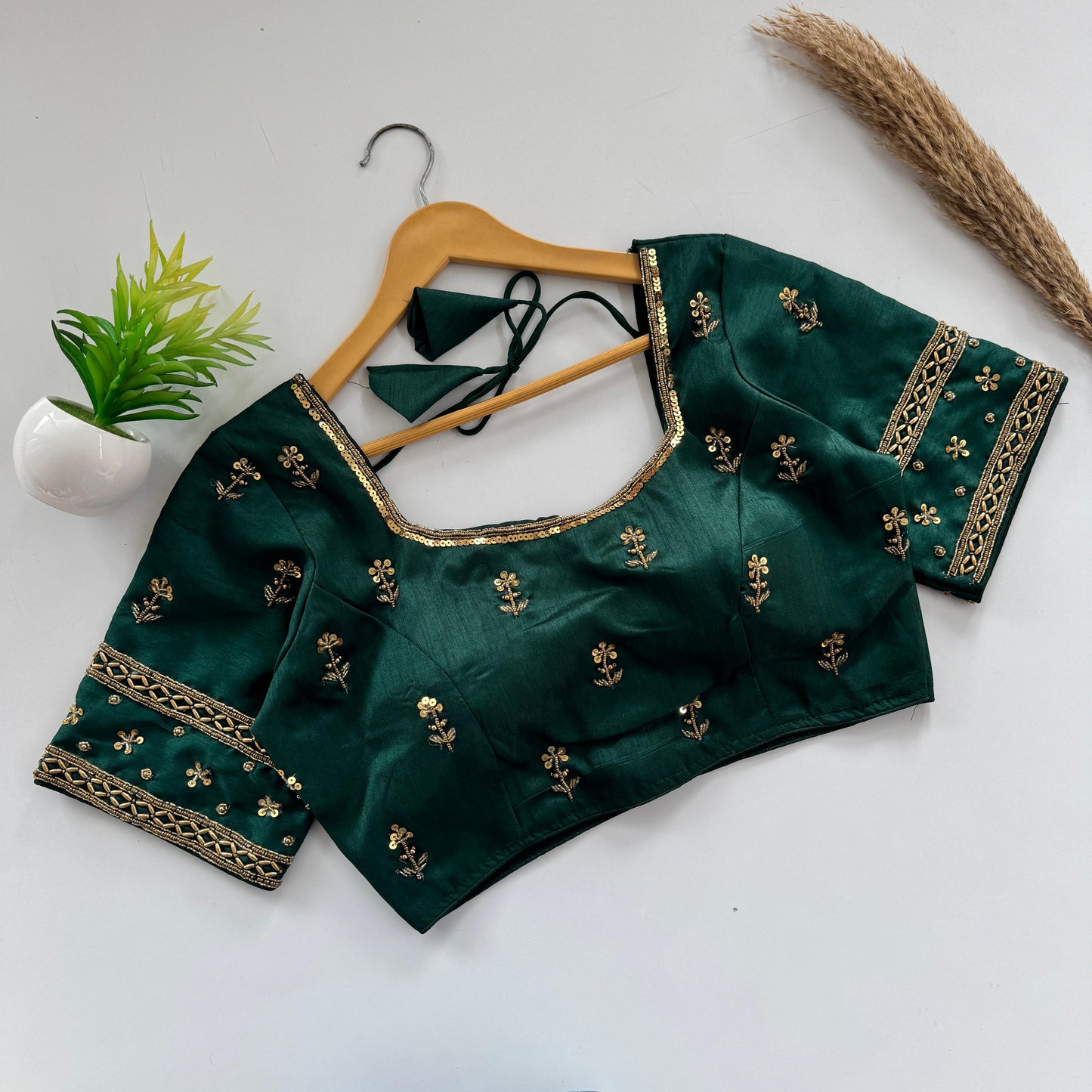 Beautiful handwork all over front and sleeves with designer handwork ready made blouse