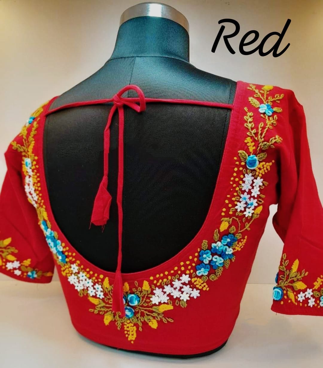 Cotton hand work round neck ready made blouse