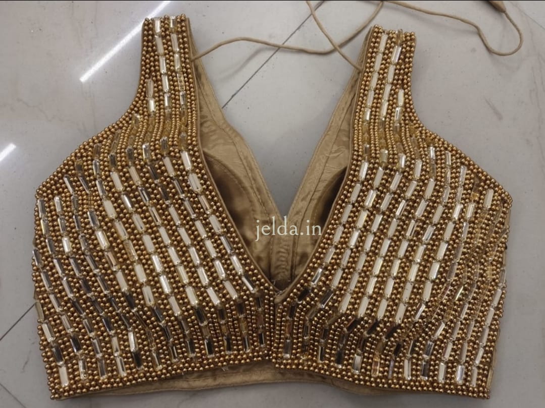 Exclusive golden beads and mirror work - custom made blouses
