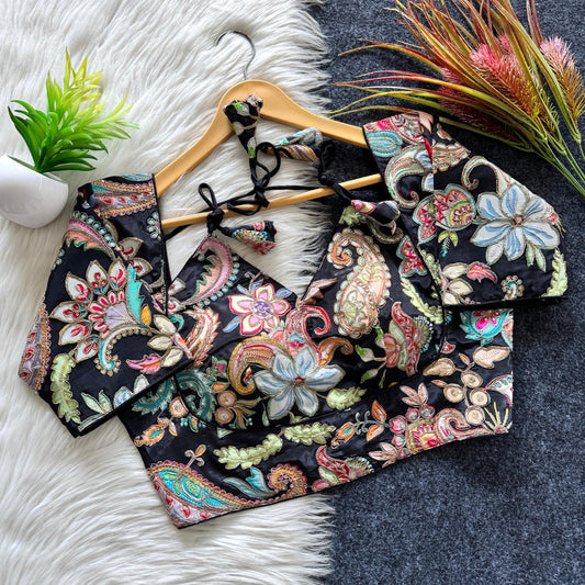 Beautiful flower print all over blouse with embroidery work ready made blouse