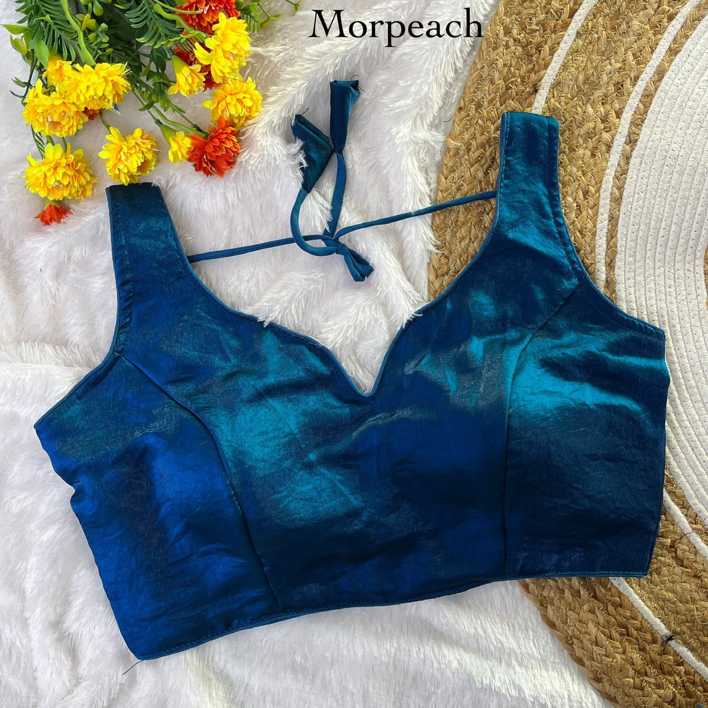 Pure fendy sattin sleeveless ready made blouse