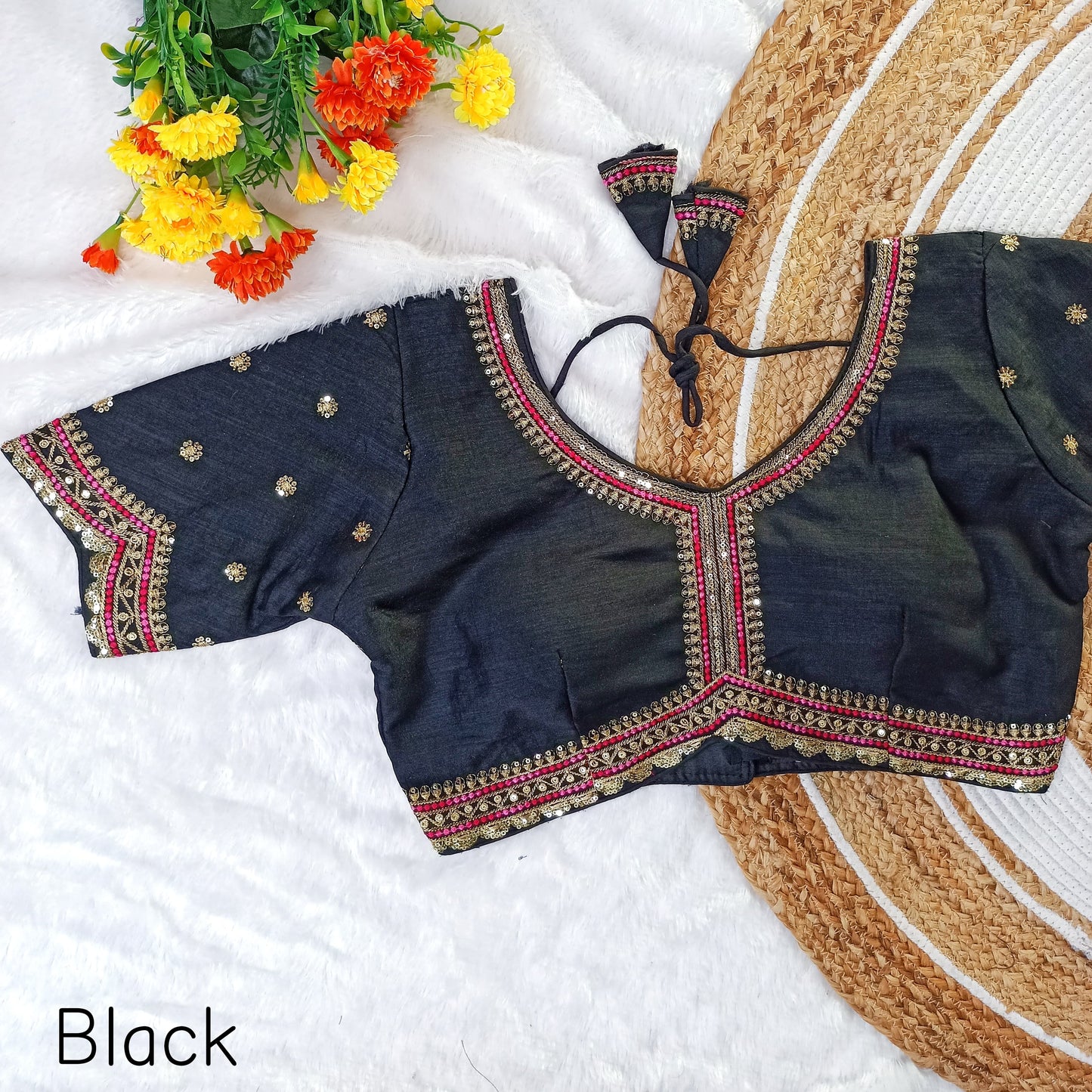 EXCLUSIVE MULTY COLOUR THREADS, JARI, SEQUINS APPLE CUT WORK EMBROIDERY READY MADE BLOUSES