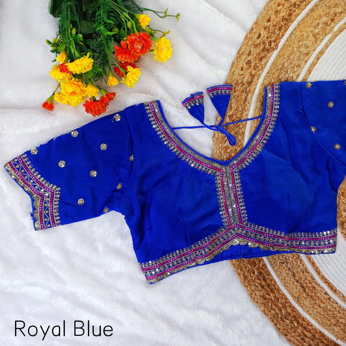 EXCLUSIVE MULTY COLOUR THREADS, JARI, SEQUINS APPLE CUT WORK EMBROIDERY READY MADE BLOUSES