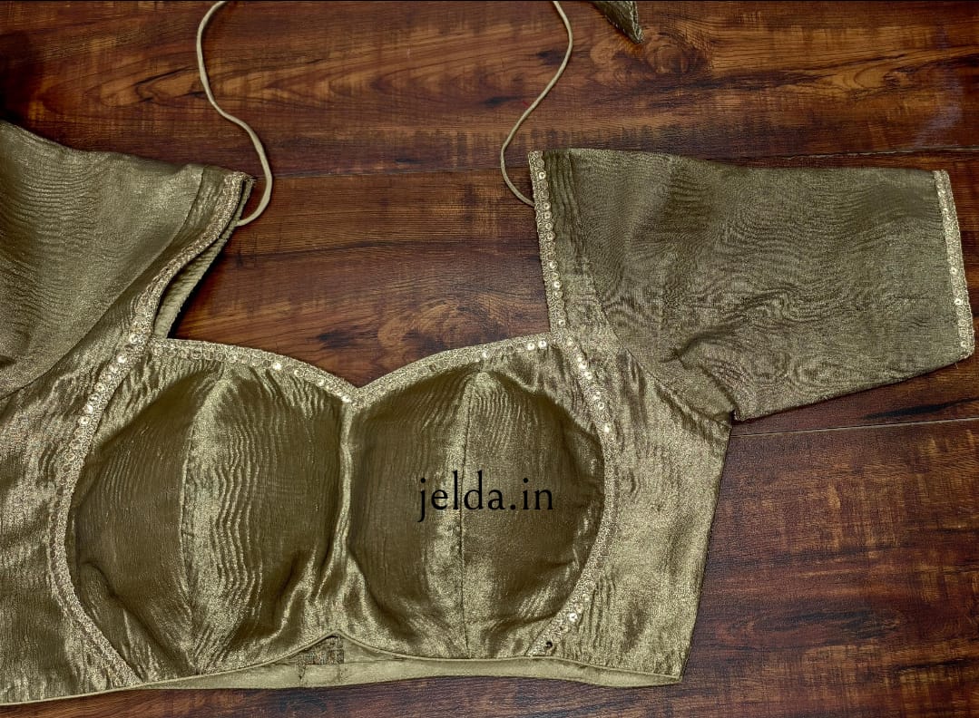 Cruss tissue fabric with lace work sleeve - custom made blouses