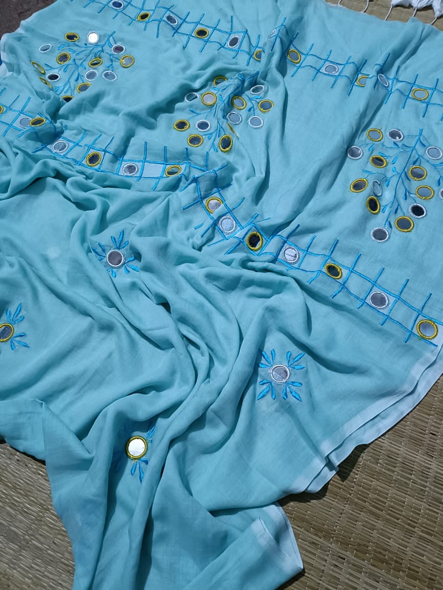 Pure Mulmul Cotton  Hand Embroidery Work  Saree