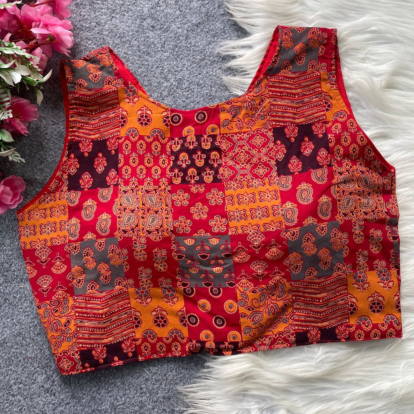 Original ajrakh cotton handloom cotton print ready made blouse