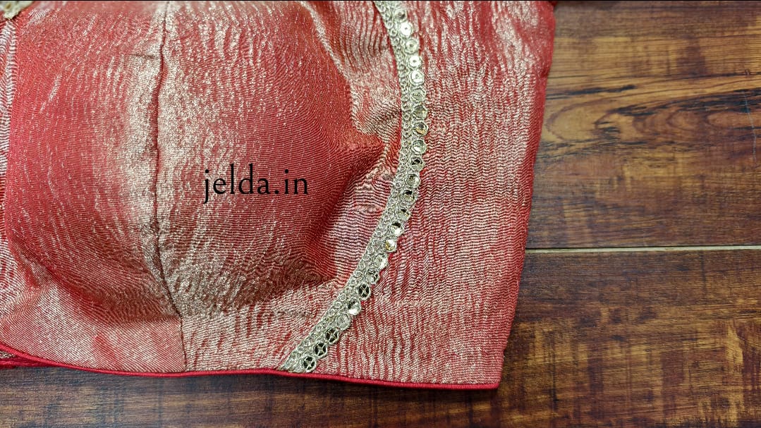 Cruss tissue fabric with lace work sleeve - custom made blouses