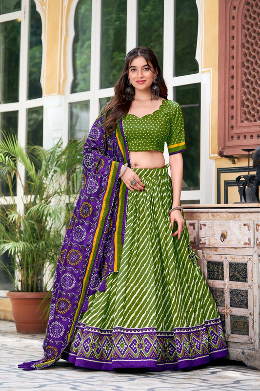 Embrace Cultural Grandeur with Our Elegant Leheriya Print Tussar Silk Lehenga Choli