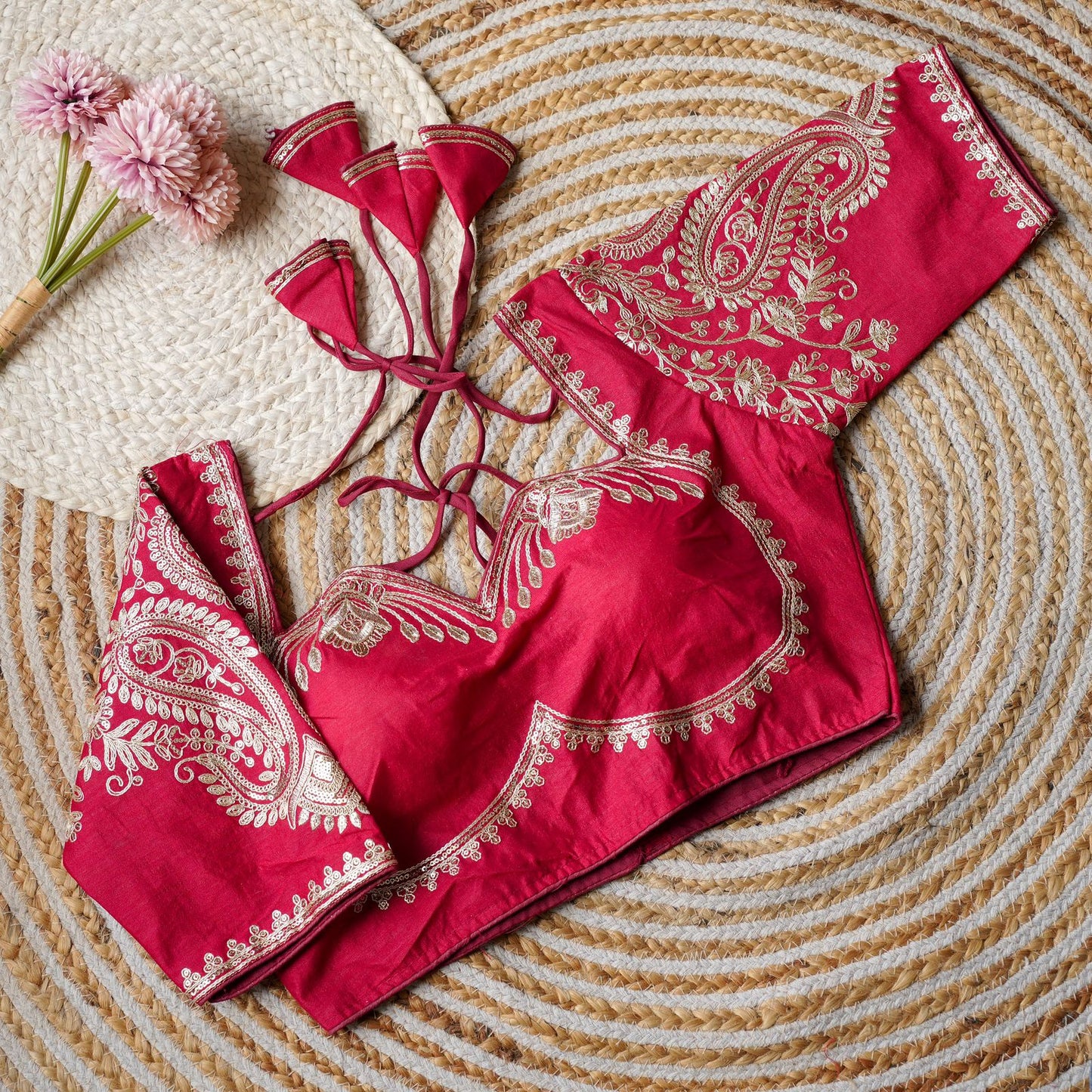 A beauty of golden embroidery work ready made blouse