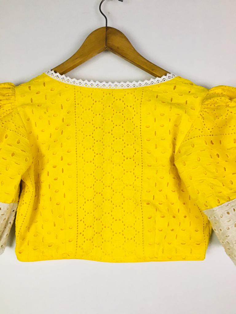 Hakoba puff sleeve with lace work Designer Blouse