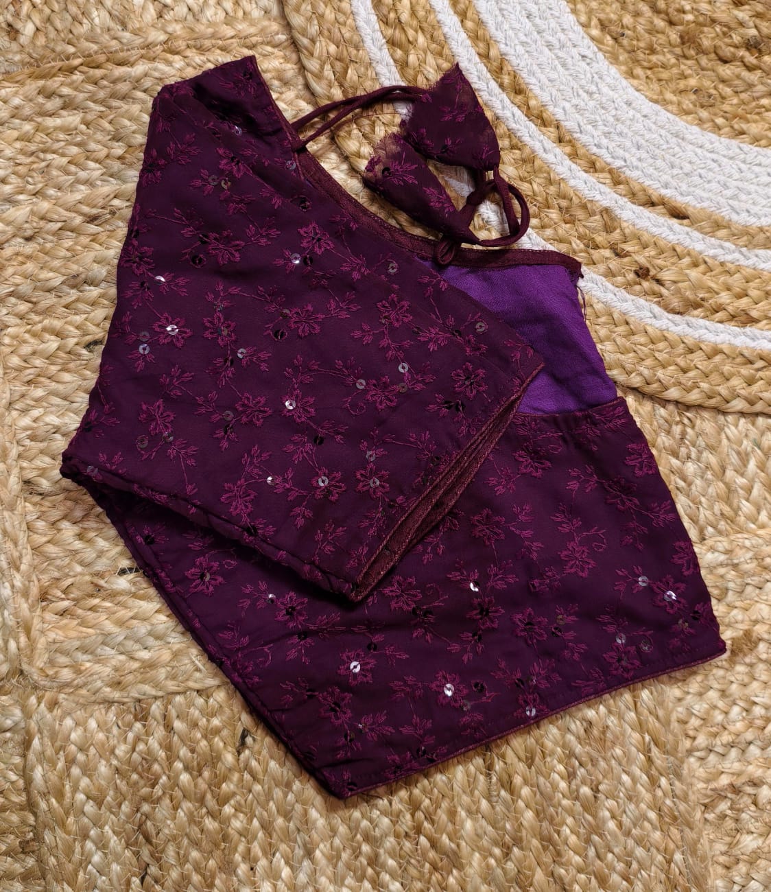 Chikonkari boatneck ready made blouse