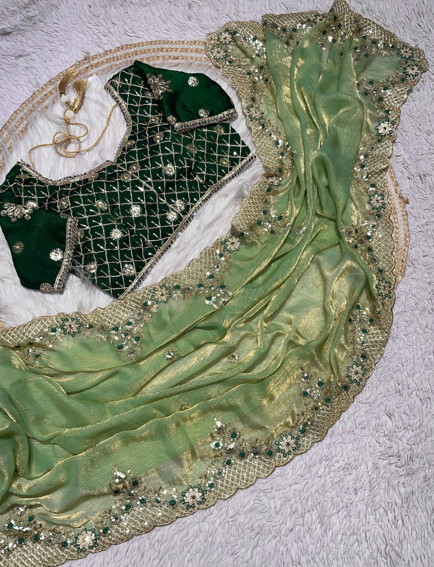 Fendy Chiffon two ton coding sequins embroidery work sarees