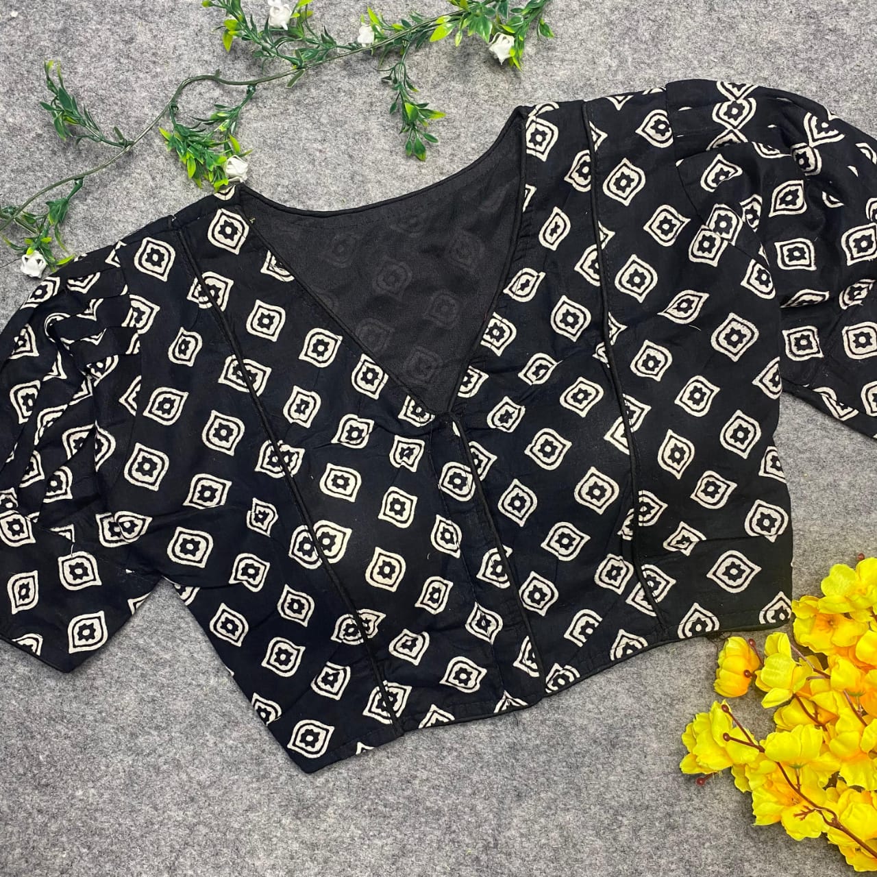 Pure ajrakh cotton boat neck ready made blouses