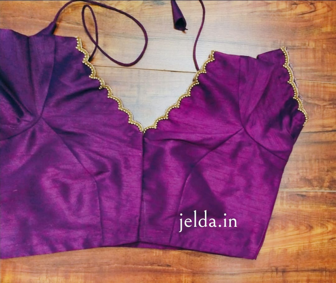 Semi Raw Silk V Neck Short Sleeves - Premium Custom Made Blouse