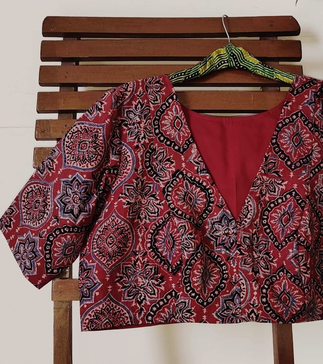 Cotton vegetable dye hand block ready made blouse
