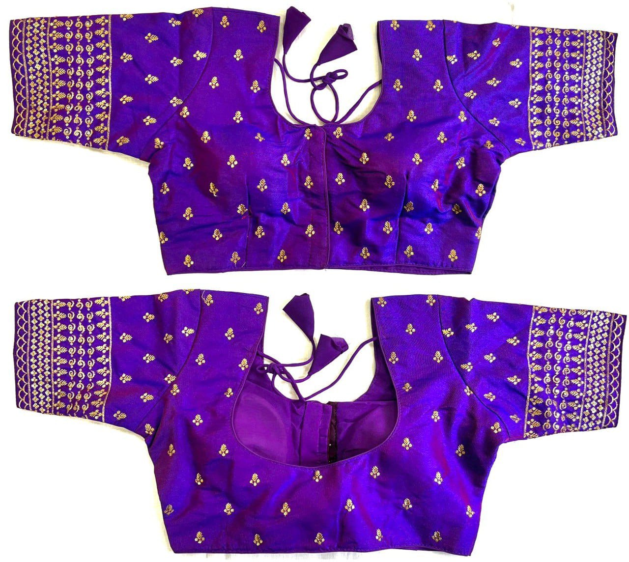 Heavy Silk fabric sequins work, thread and zari work ready made blouse