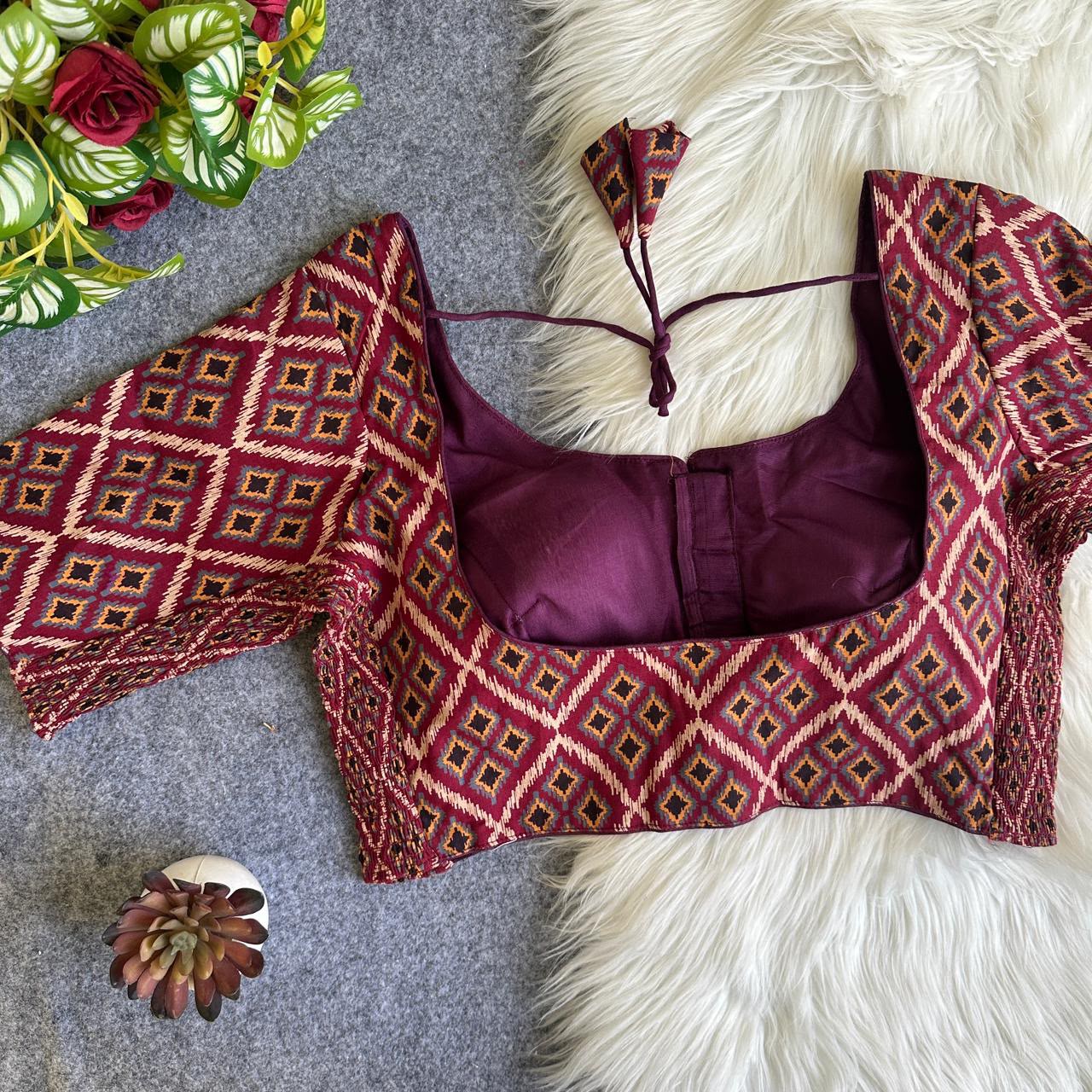 presenting flexi fit Pure Ajrakh Cotton ready made blouse