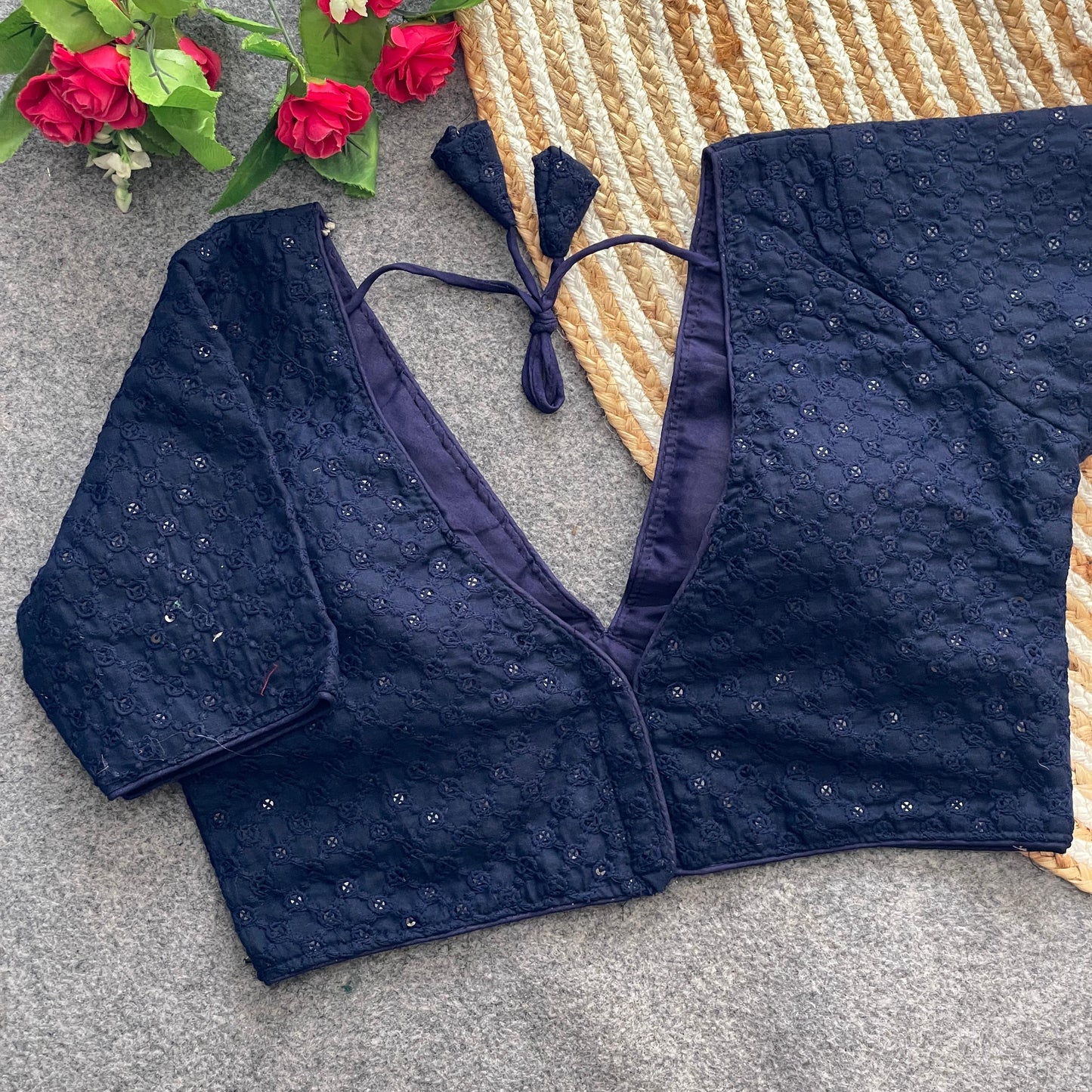 Reyon sipli thread and jhumki work ready made blouse
