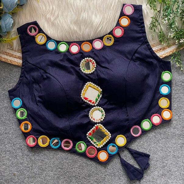 Pure Rayon Cotton With Heavy Mirror Work - Premium Readymade Blouse