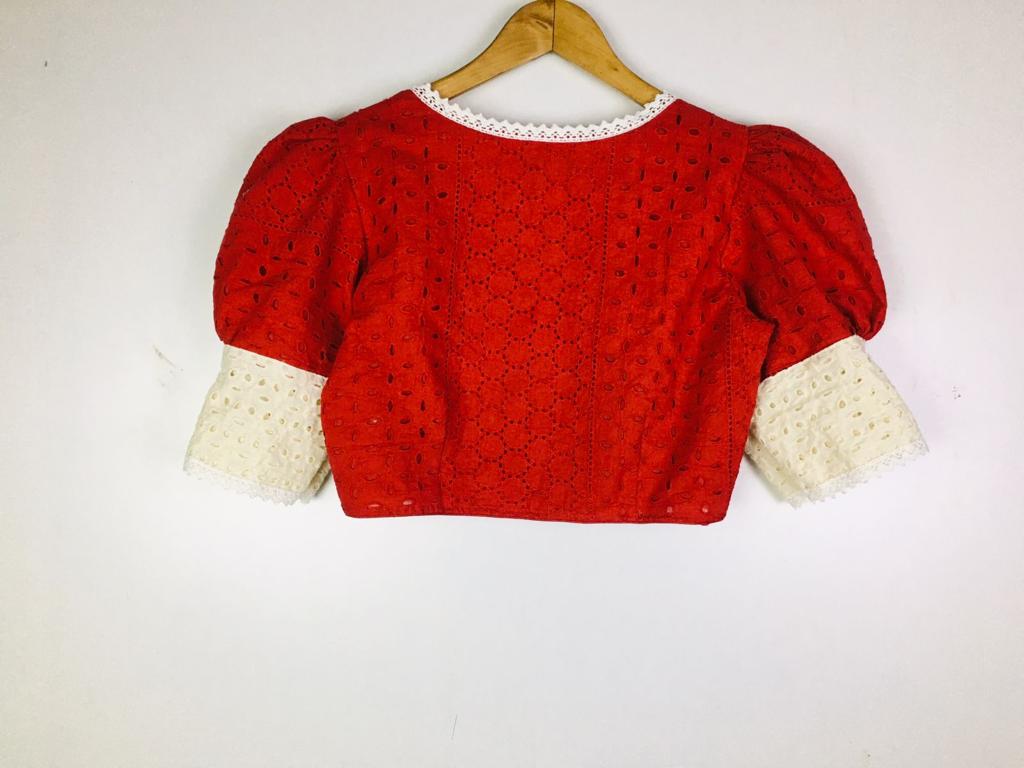 Hakoba puff sleeve with lace work Designer Blouse