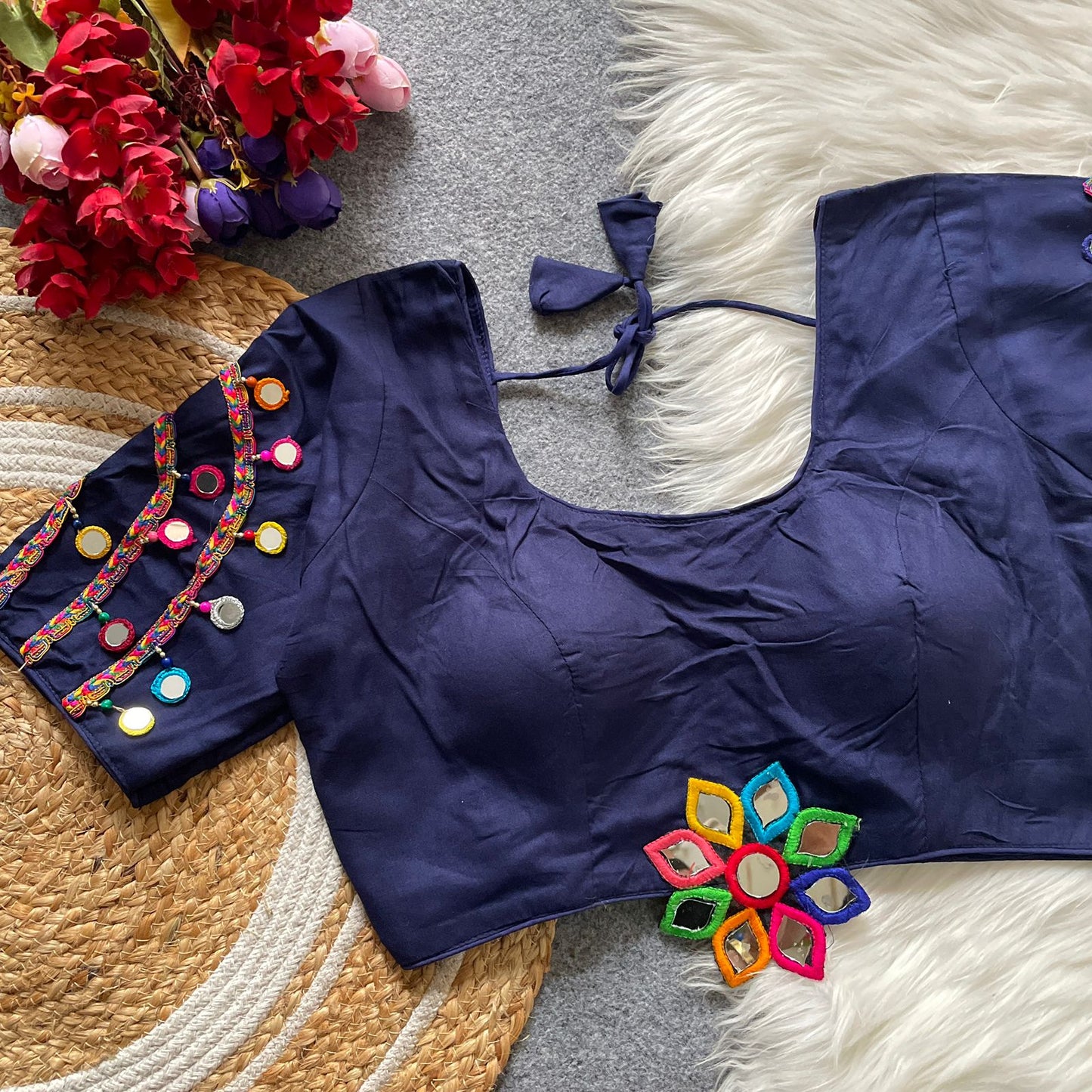 Heavy Embroidery and Hand Mirror Work ready made blouse