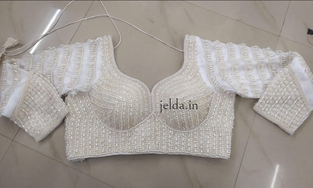 Exclusive pearl and net work with full sleeve - custom made blouses