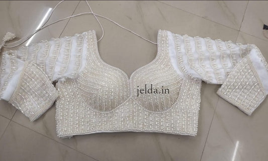 Exclusive pearl and net work with full sleeve - custom made blouses