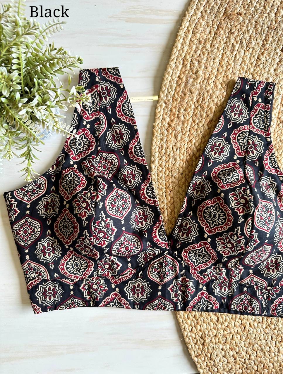 Ajrakh Cotton Galaxy v neck ready made blouses