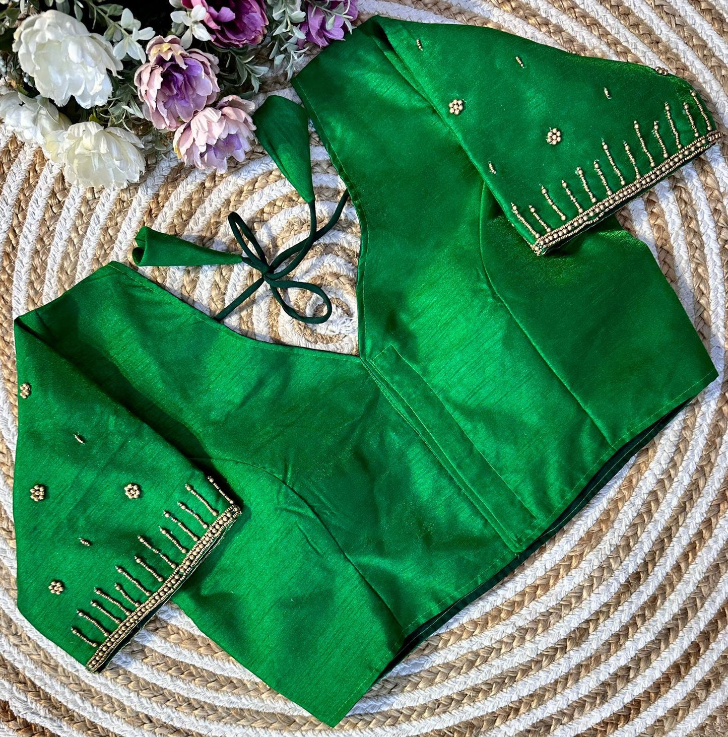 Beautiful golden handcrafted work ready made blouse