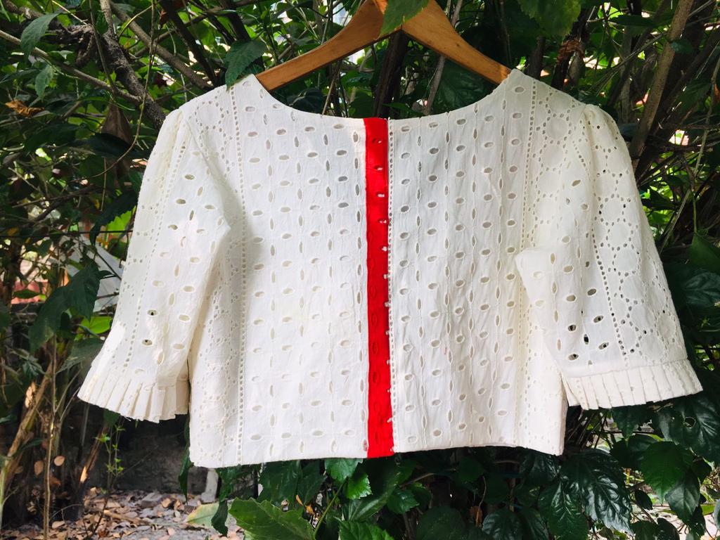 Hakoba patch work with frill sleeve Designer Blouse