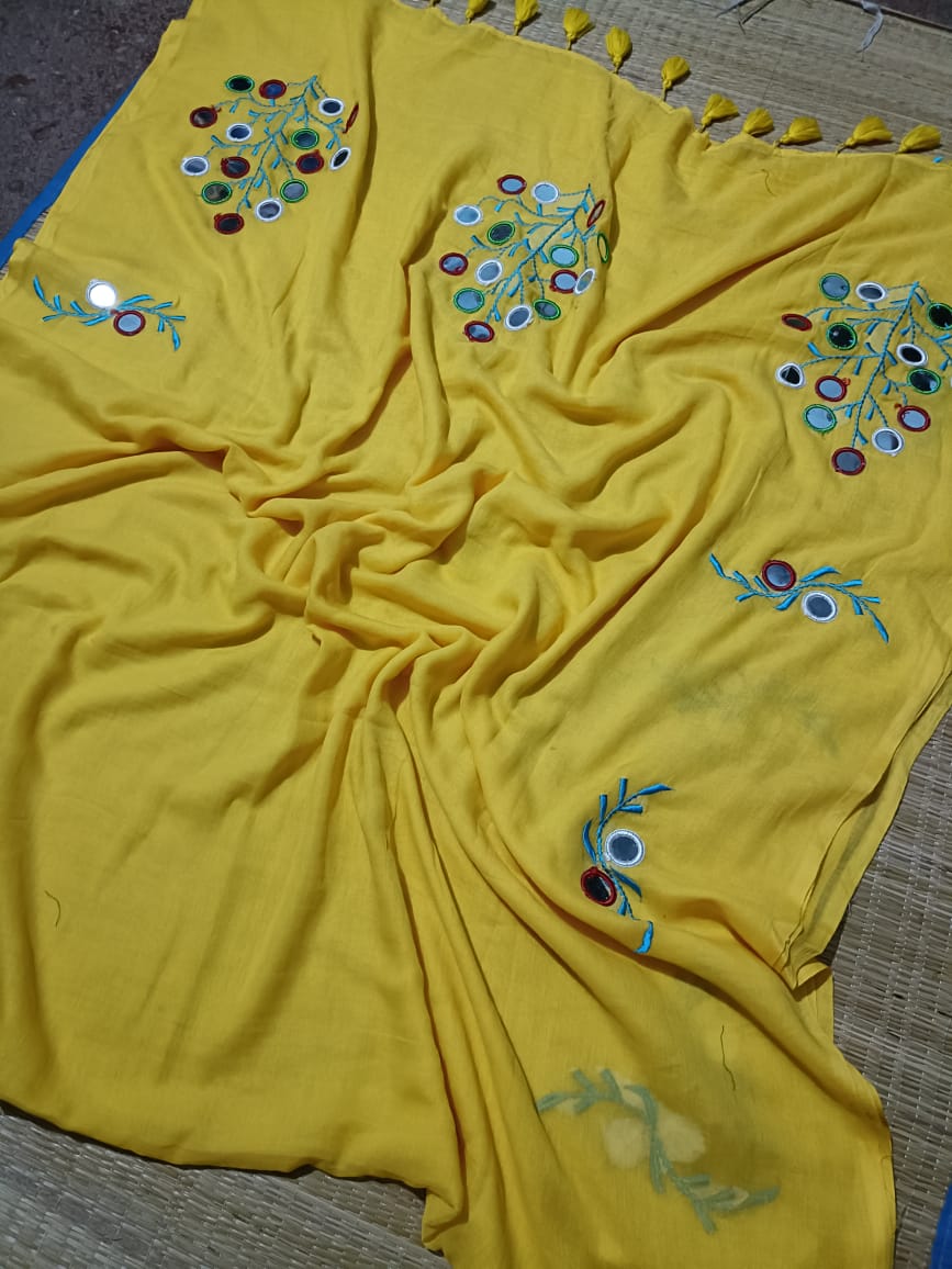 Pure Mulmul Cotton  Hand Embroidery Work  Saree