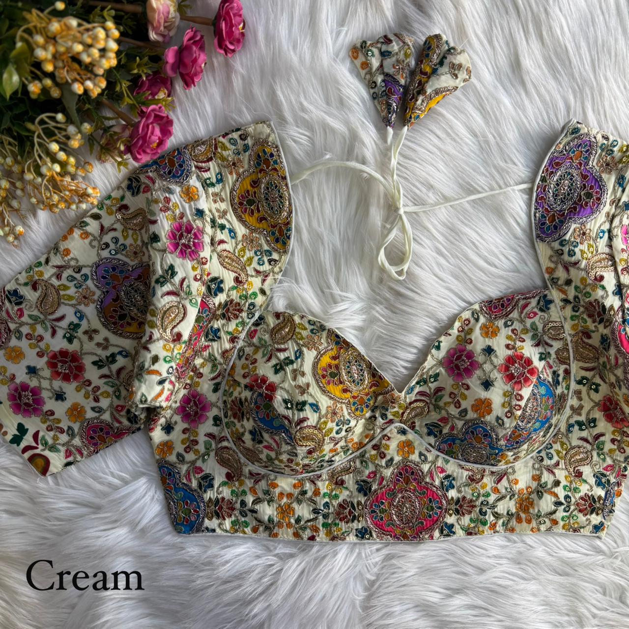 Heavy Embroidery With Beautiful Position Print ready made blouse