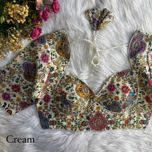 Heavy Embroidery With Beautiful Position Print ready made blouse