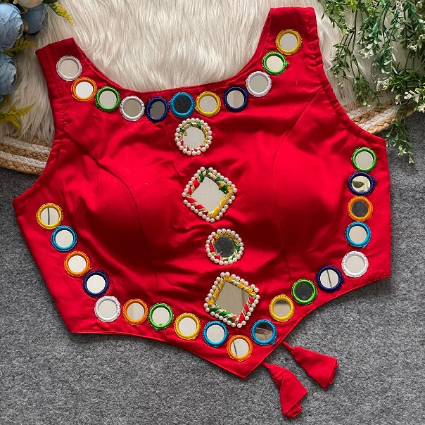 Pure Rayon Cotton With Heavy Mirror Work - Premium Readymade Blouse