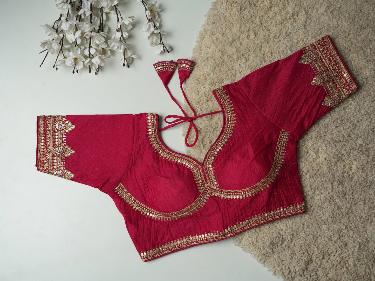 A beauty of golden embroidery work ready made blouse