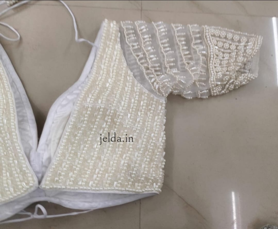 Exclusive pearl and net work - custom made blouses