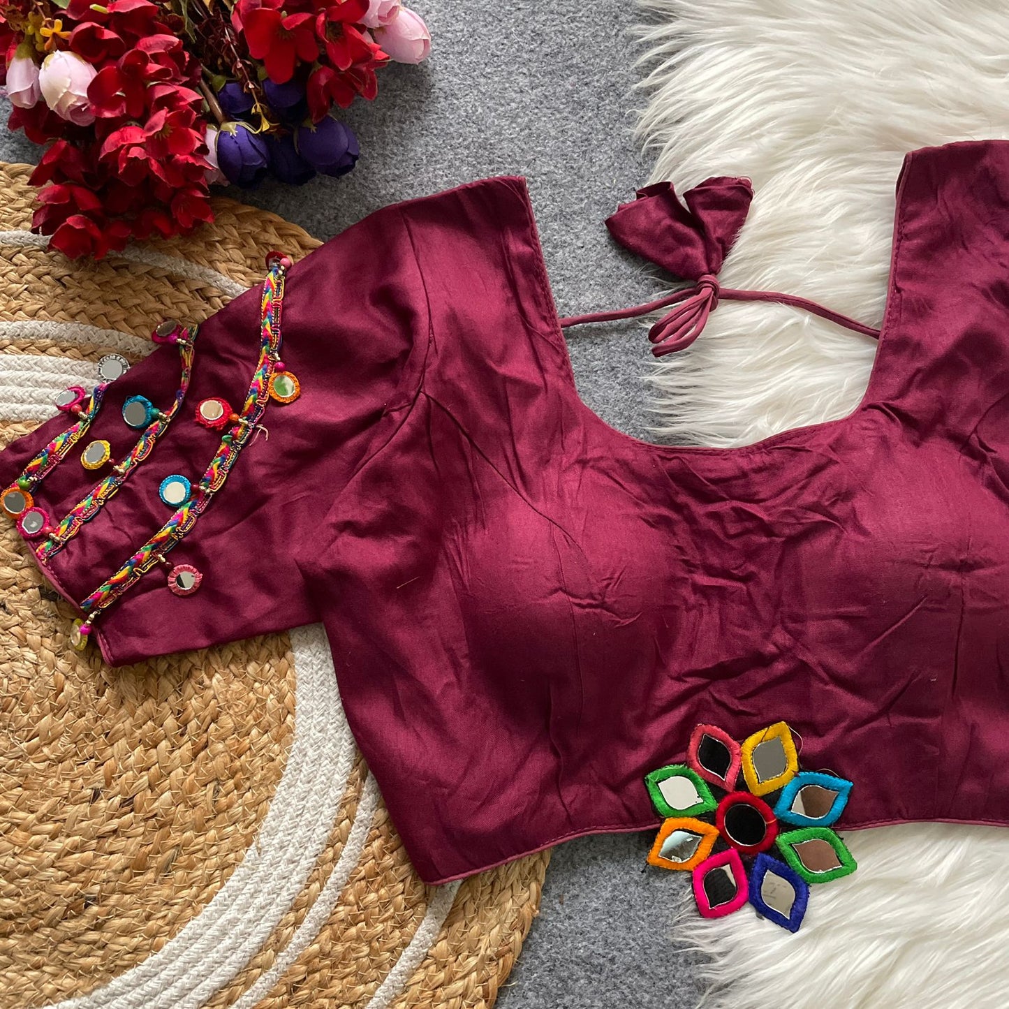 Heavy Embroidery and Hand Mirror Work ready made blouse