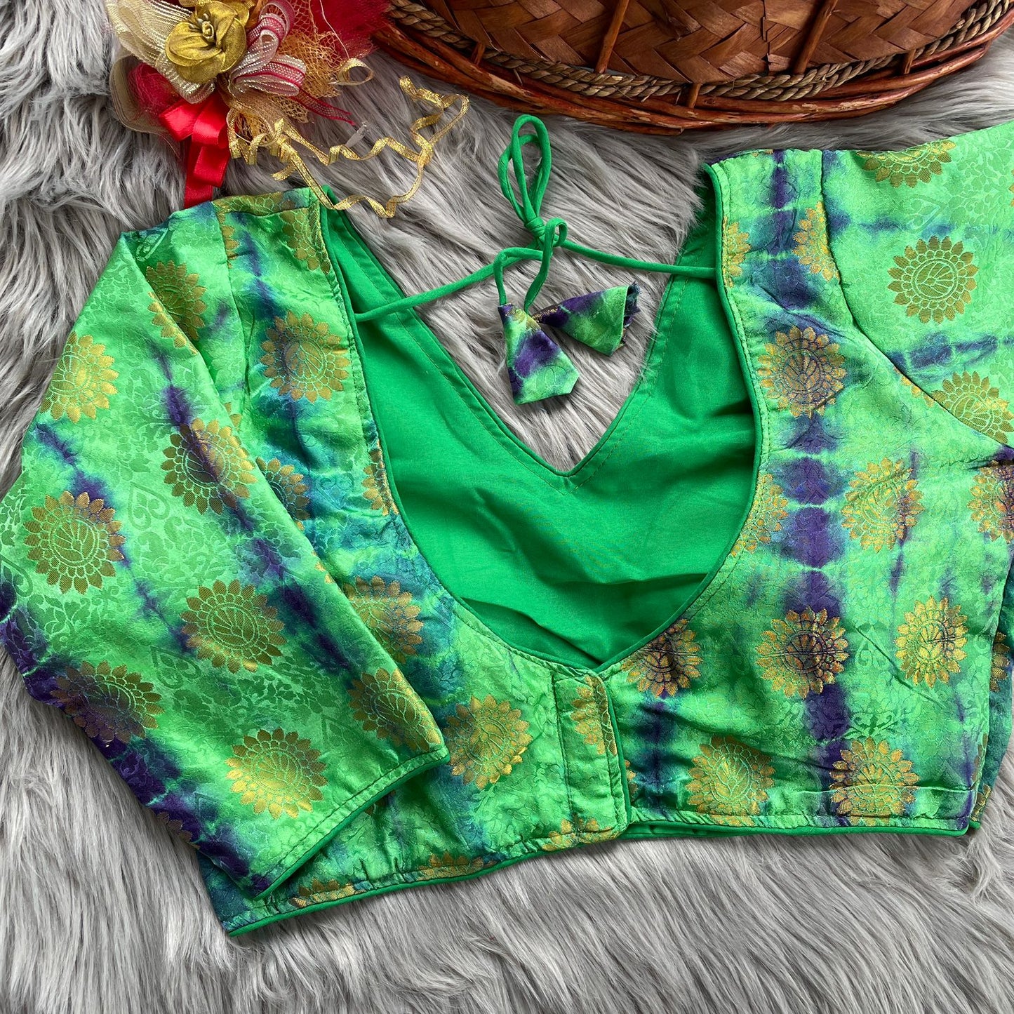 Beautiful Position Print work traditional ready made blouse