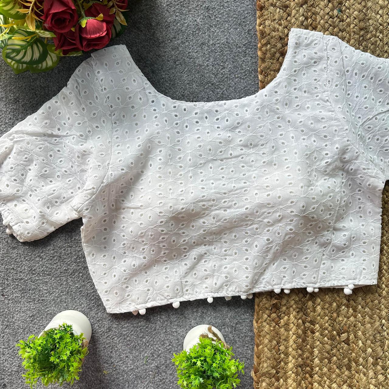 Pure hakoba cotton puff sleeve ready made blouse