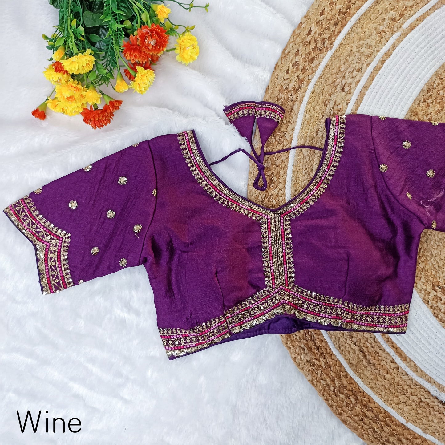 EXCLUSIVE MULTY COLOUR THREADS, JARI, SEQUINS APPLE CUT WORK EMBROIDERY READY MADE BLOUSES