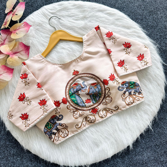 Pure silk fabric with Decent print ready made blouses